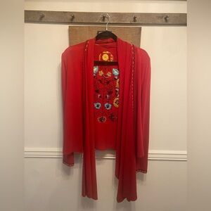 Double D Ranch Cotton Heavily Embroidered Open Waterfall Cardigan Sz S/M